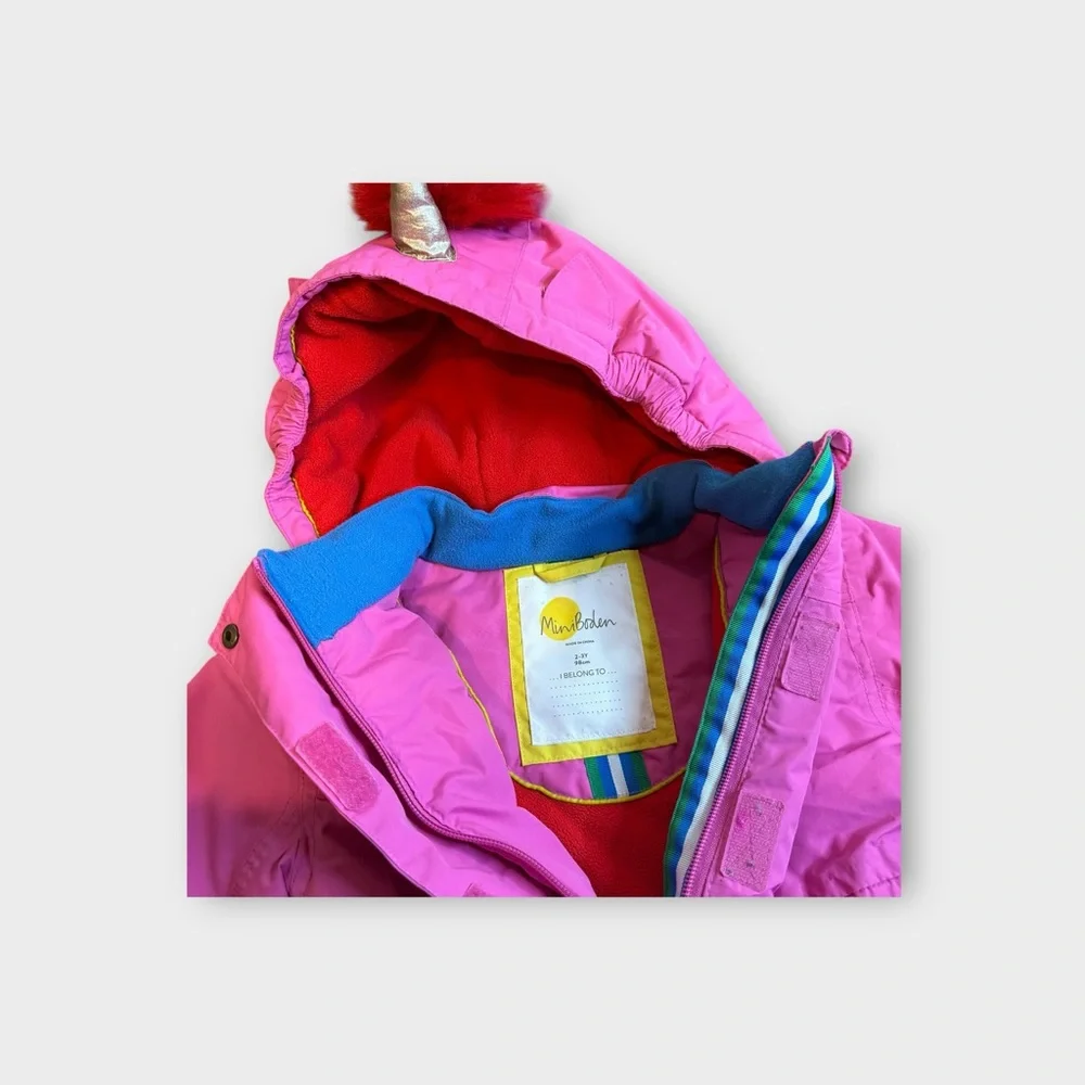 Mini Boden All In One Pink Unicorn Snowsuit